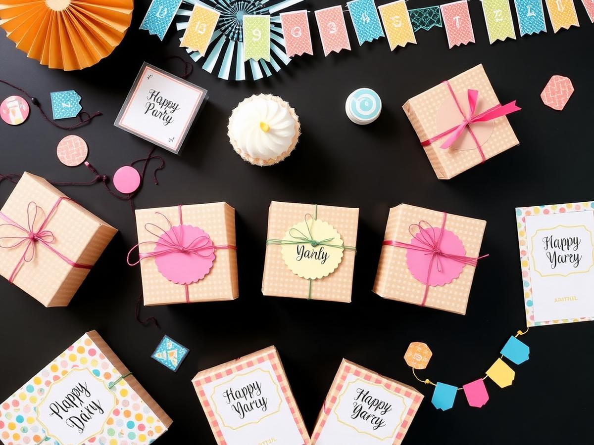 Papelaria personalizada para festas com caixinhas e topos de bolo
