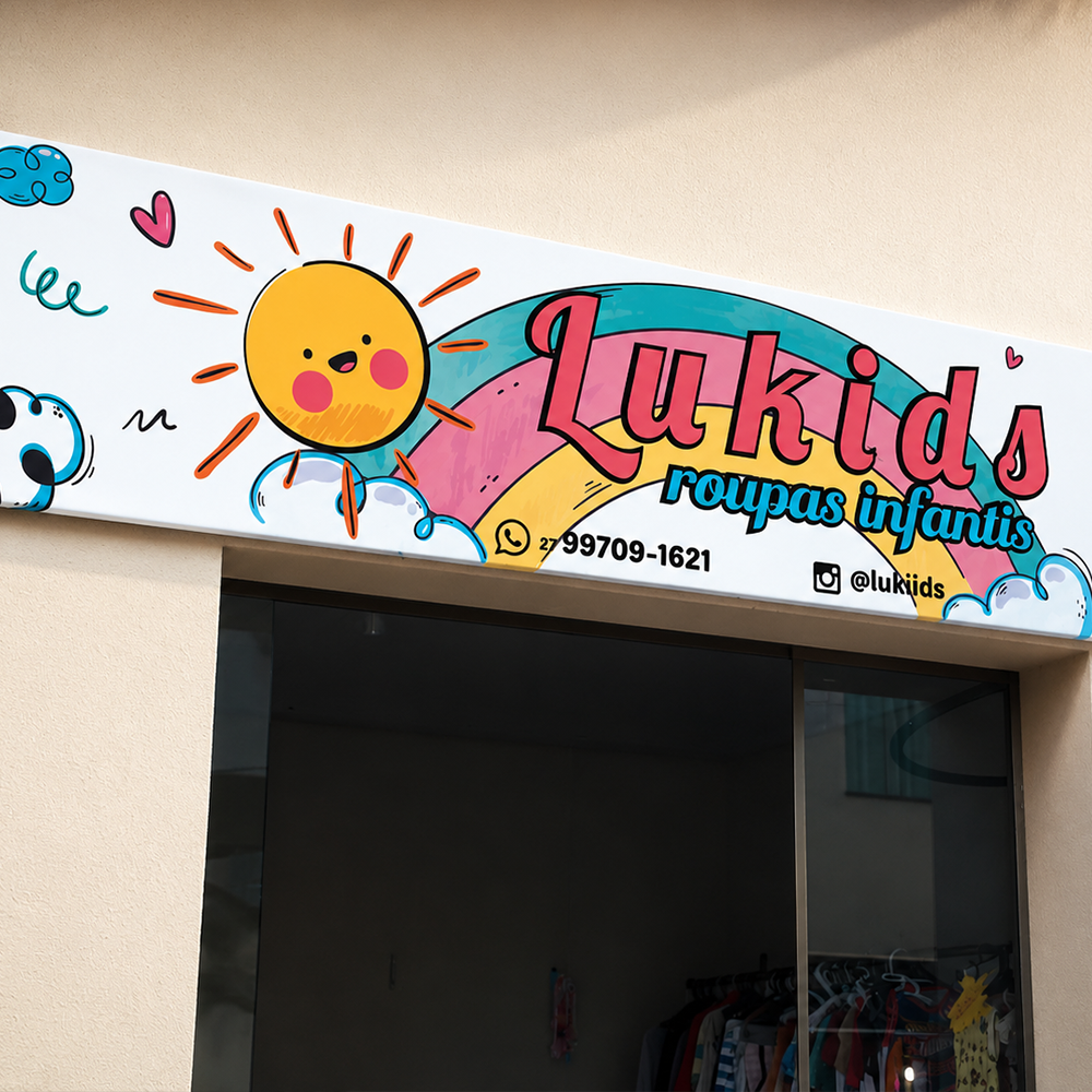 Fachada em ACM impressa para loja de roupas infantis